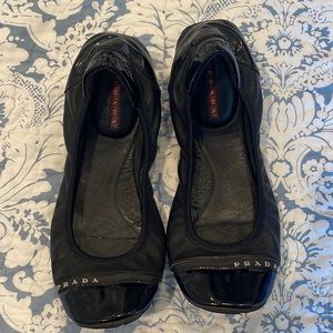 Prada Sport Black Patent Leather Cap Toe Ballet Flats size 37